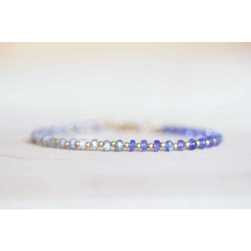 Labradorite & Tanzanite Bracelet with Rose Gold Fill or Sterling Silver, Dainty Natural Gemstone Jewelry