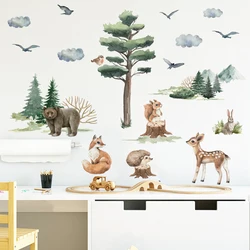 Watercolor Cartoon Woodland Forest Animals Deer Fox Bunny Wall Stickers for Kids Room Baby Nursery Room Wall Decals Home Decor