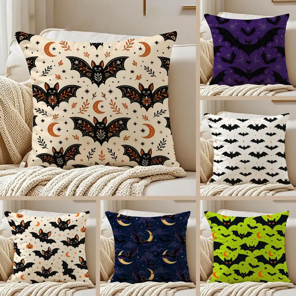 H-Halloween Bat Seamless Pattern Cushion Cover Pillowcase Anti-dustmite Invisible Zipper Short Plush Sofa Cushion