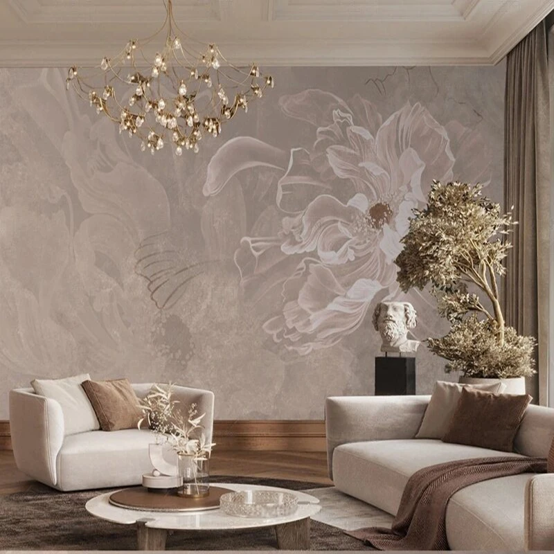 

Современный светлый роскошный и простой розовый цветок светло-коричневый телевизор роскошное украшение дома спальня фон стены