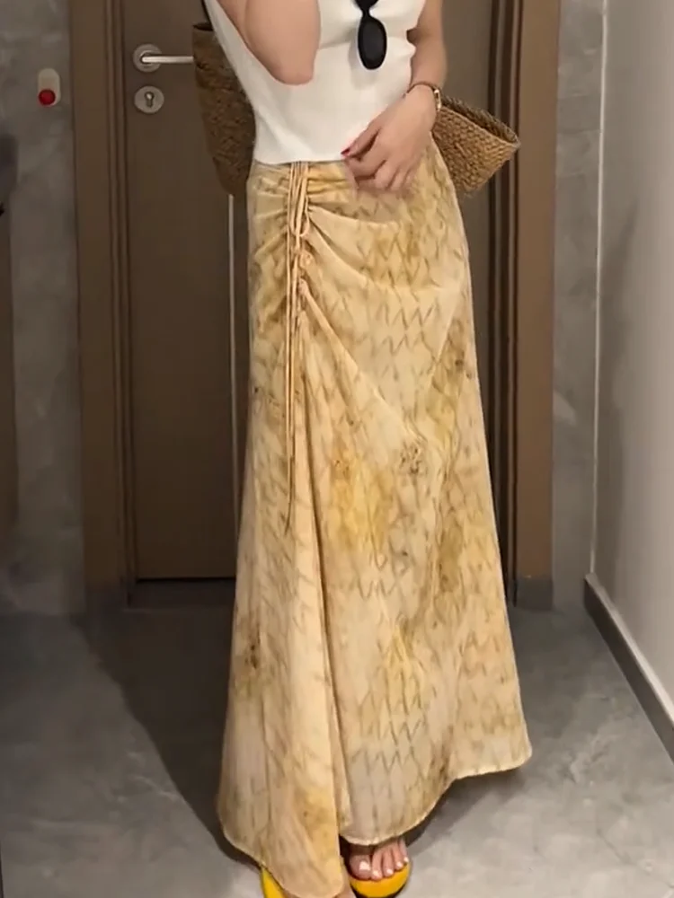 

Модная плиссированная юбка-миди А-силуэта, повседневная, для отпуска, с высокой талией, универсальная, в корейском стиле, для любого типа фигуры