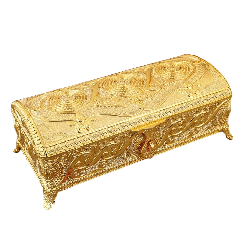 

Vintage Jewelry Box Elegant Colorfast Alloy Rustproof Soft Velvet Lined Trinket Storage for Home Office Decor