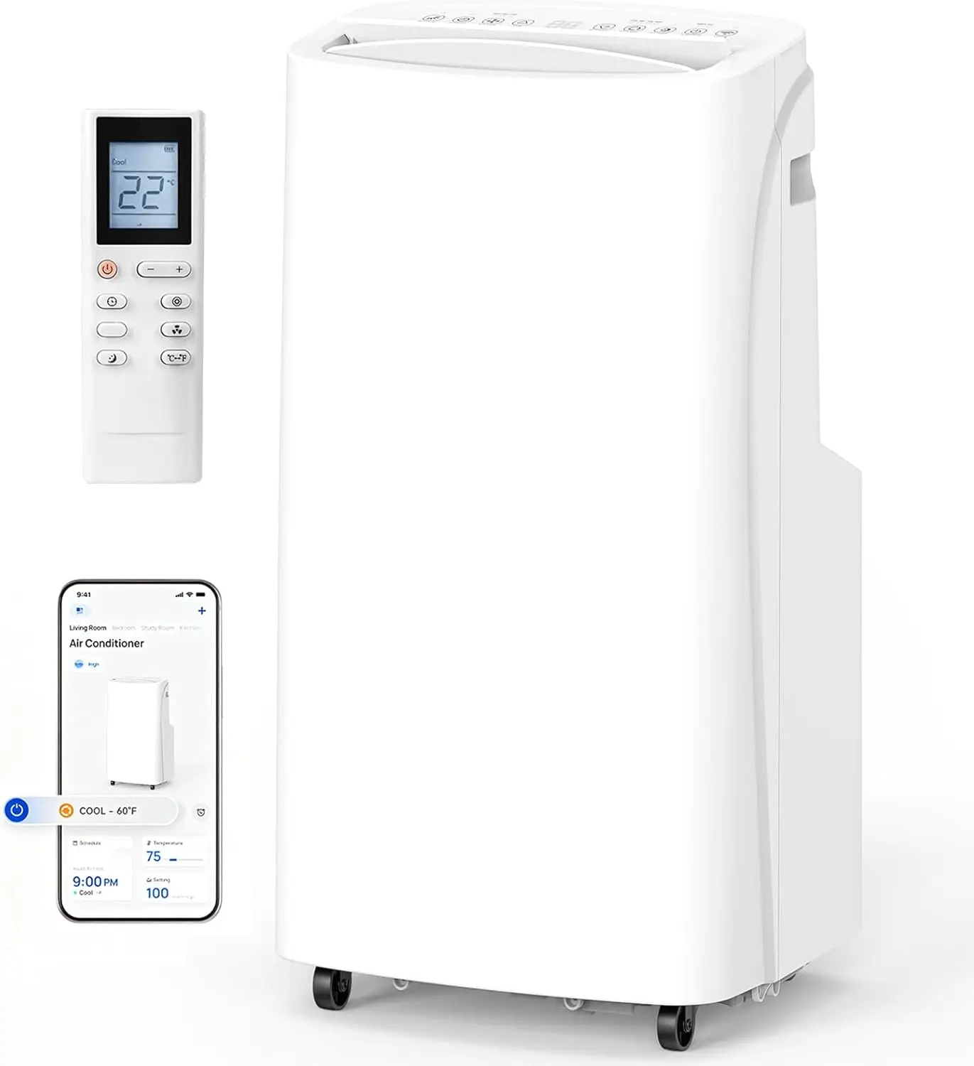 

14,000 BTU Portable AC and Heater Unit, 4-in-1 with Cooling, Heating, Dehumidifying, and Fan Modes, WiFi Smart Control for Rooms up to 700 Sq.Ft, Remote Control, 360-Degree Swivel Wheels for Bedrooms and Large Spaces