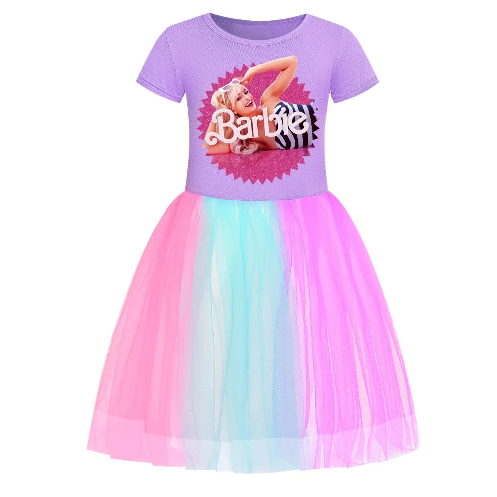 Barbie Fashion Baby Girls T-shirt Dress +Bag Summer Dress Cartoon Dress Princess Dress Children's Girl Clothing