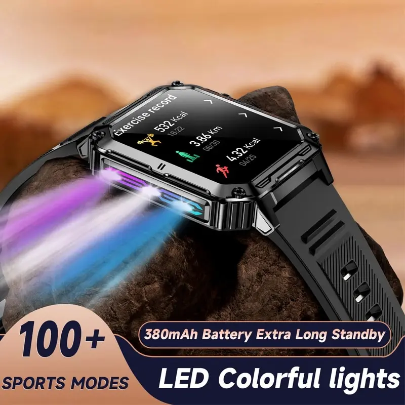 Relojes inteligentes deportivos para exteriores, pulsera con luz LED colorida de 1,91 \