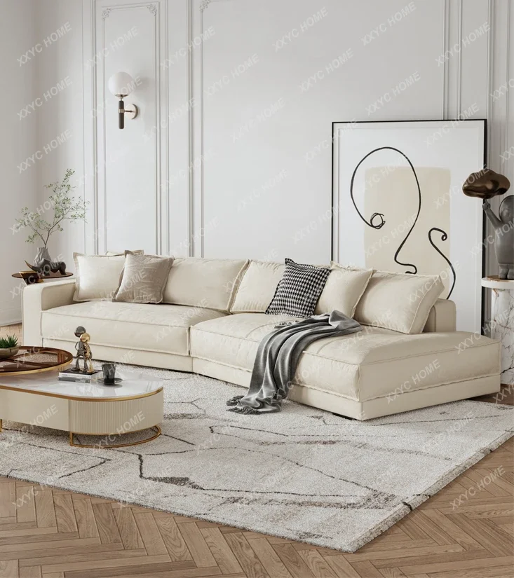 French Entry Lux R Shaped down Sofa First Layer Cowhide Living Room Silicone Leather Sofa