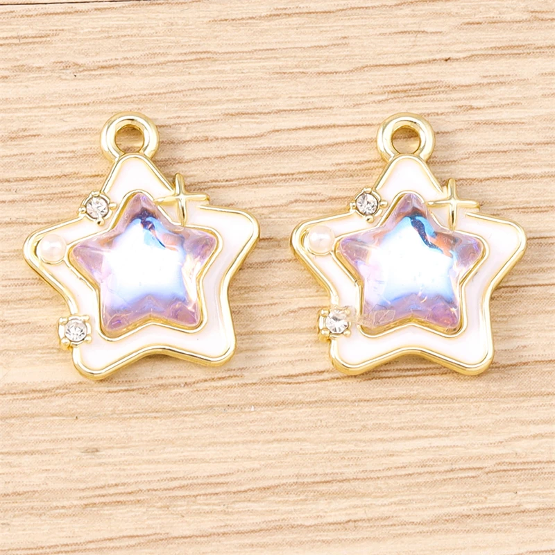 5 Stück 16 x 19 mm niedliche Kristall-Stern-Charms-Anhänger für Schmuckherstellung, Tropfen-Ohrringe, Halsketten, Armbänder, Zubehör, DIY, Basteln, Geschenke – Detail 5