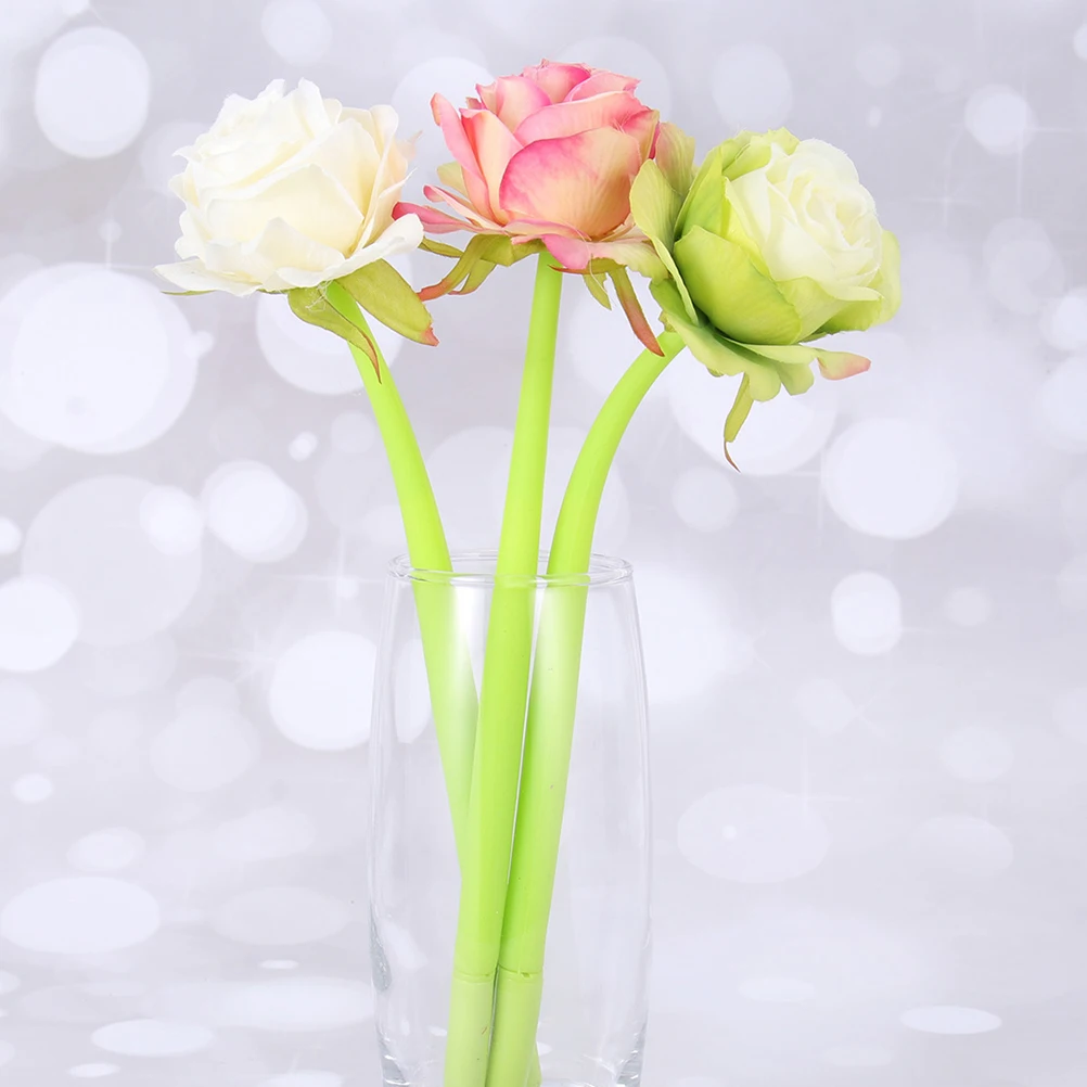 

4PCS Soft Gel Pens Rose Flower Design Cute Stationery Gifts for Girls Students ABS Silicone Material Smooth Writing