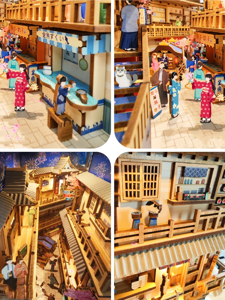 Kit di inserti per scaffali in legno fai-da-te Kit di costruzione in miniatura fuochi d'artificio Night Tour libreria con fermalibri a luce LED regalo per adulti