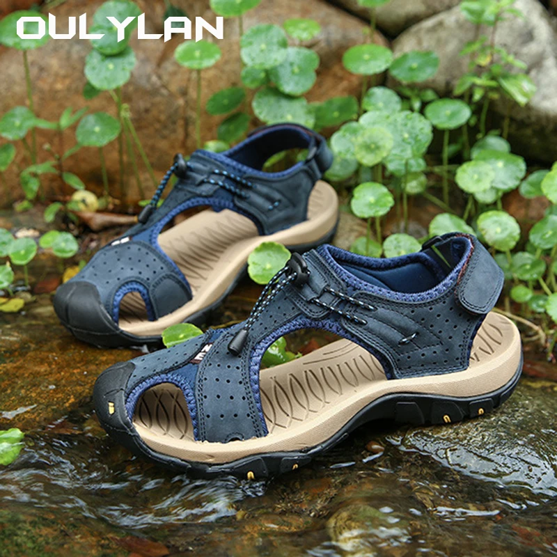 Large Size 40~47 Summer Outdoor Slippers Trendy Breathable Beach Shoes Men's Hollow Water Trekking Sandals for Men Shoes