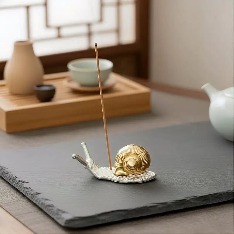 【YA】Mini Snail Incense Holder Metal Burner for Sandalwood Line Sticks Novelty Decoration for Bedroom Office Meditation Area