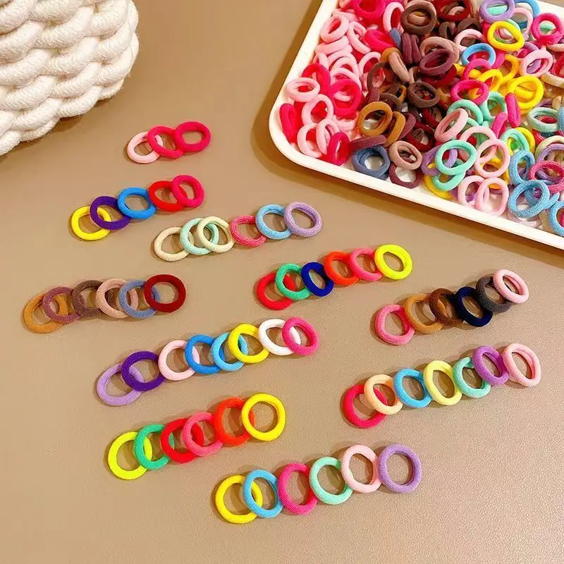 100pcs Girl\'s Elastic Hair Bands Colorful Sweet Hair Accessories Kawaii Cute Mini Hair Rope Towel Loop No Harm To Hair