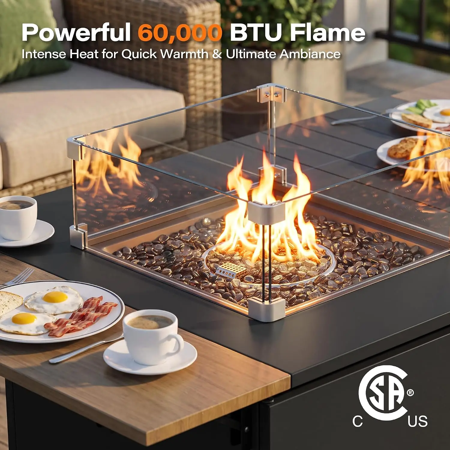 64 Inch Propane Fire Pit Table, 60,000 BTU Gas Fire Pit, Customized