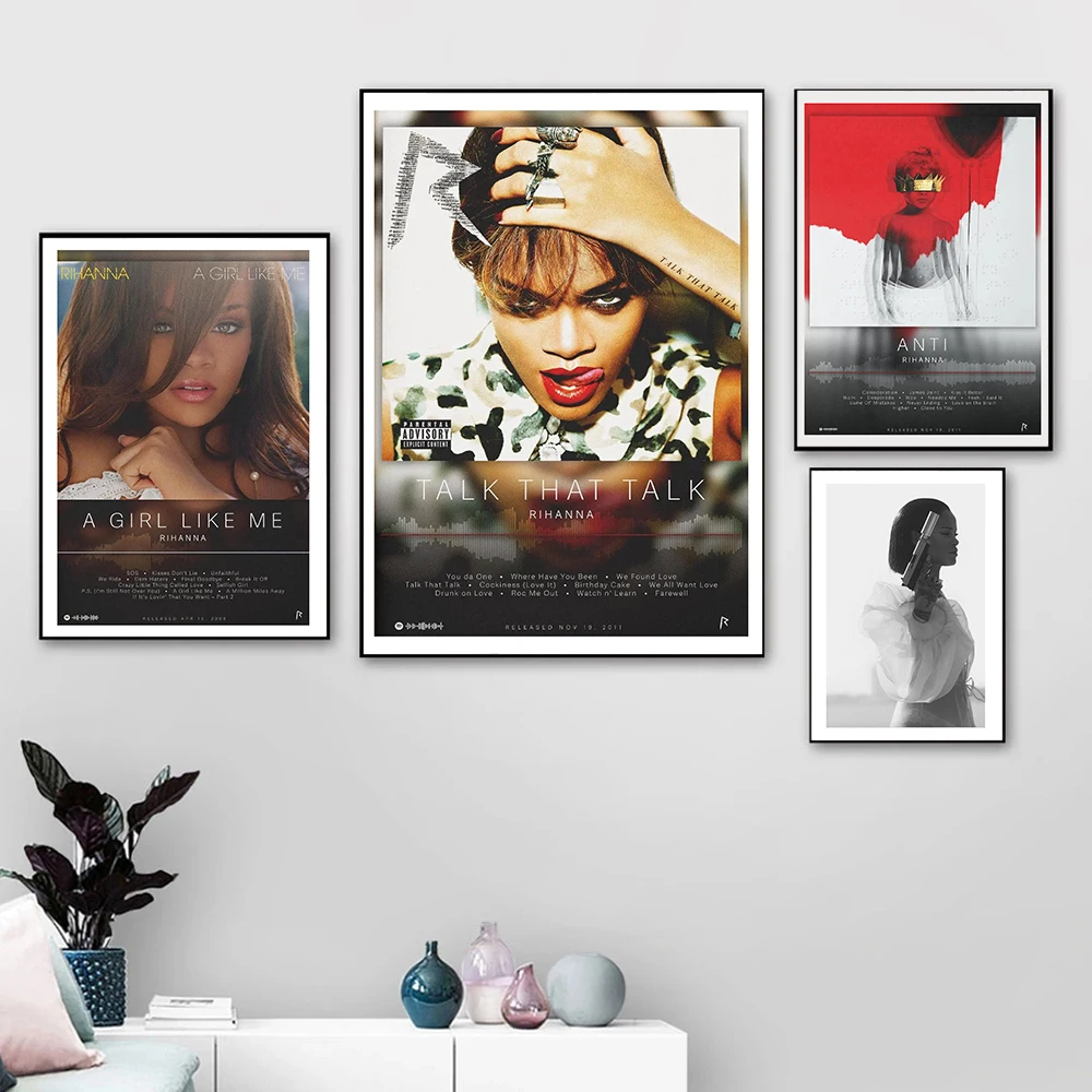 المغنية الشهيرة والشعبية ريهانا ألبوم الموسيقى ملصق فني قماش الطباعة المشجعين غرفة المعيشة غرفة نوم لوحة على الحائط لتزيين المنزل بدون إطار #2