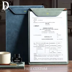 Business Leather A4 Paper File Folder Clipboard Custom Logo Wholesale Office Meeting Record Magnet School Pen Slot Folder Clip