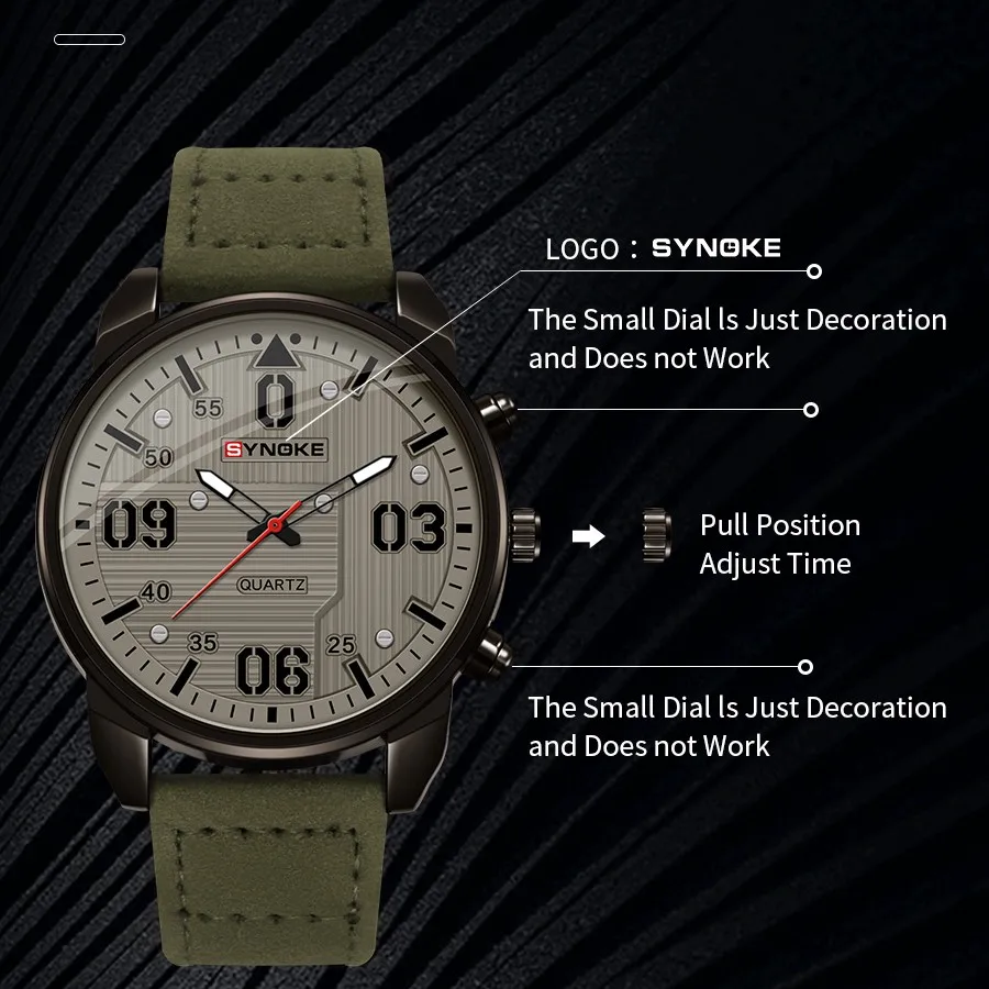 SYNOKE Male Quartz Wristwatch Military Sports Shockproof Popular Leather Watch Men Fashion Casual Clock Relogio Masculino