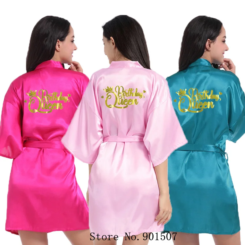 Kimono Bathrobe Gown Loose Nightwear Birthday Queen Robe Women Satin Party Nightgown Intimate Lingerie Summer New Loungewear