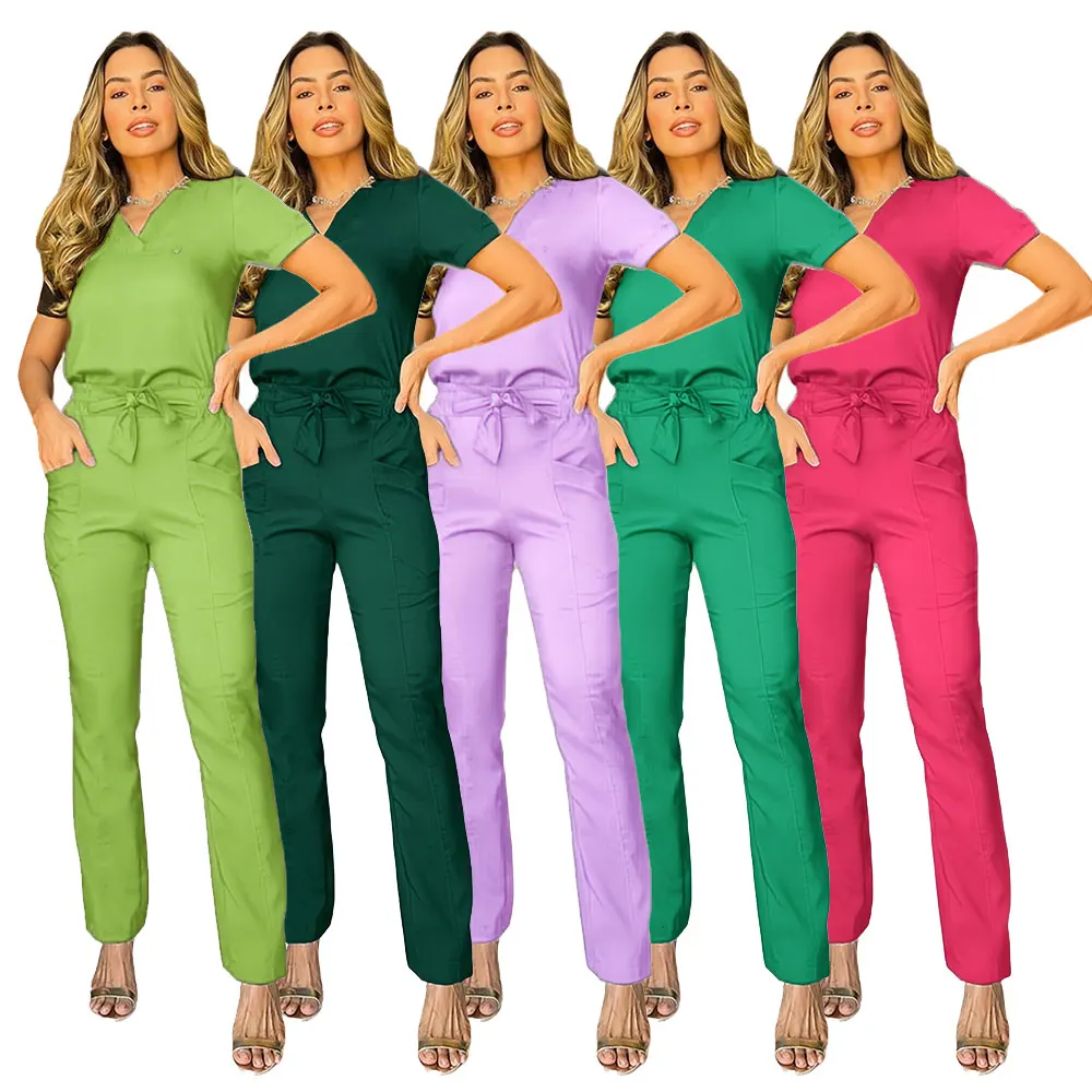 

Ladies' new model quick-drying lightweight beauty salon SPA club bow-shaped solid-color hospital working nurse uniform hand-wash
