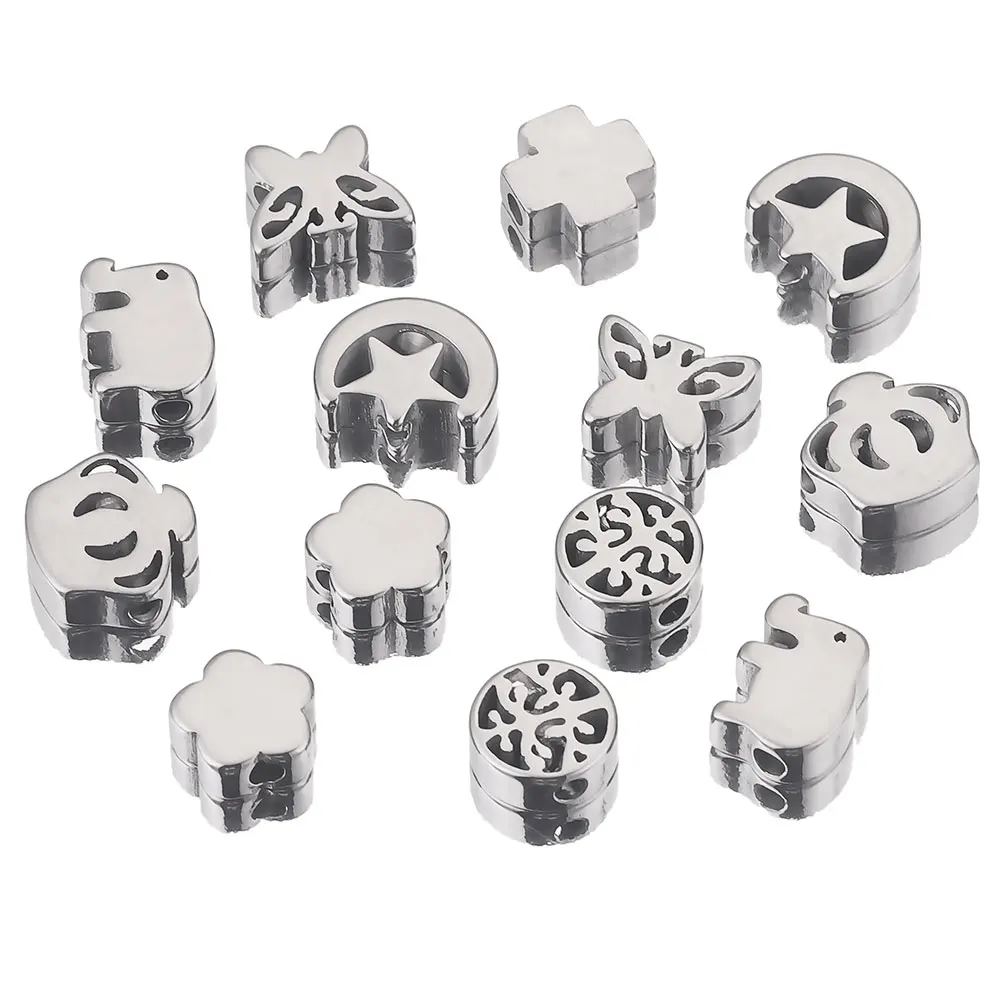 10 adet/grup delik 2mm paslanmaz çelik taç çiçek kelebek Charms Spacer boncuk oya takı yapma malzemeleri için bilezikler