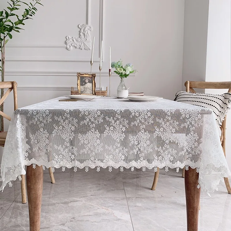 French Cut-out White Lace Rural Tablecloth European Table Cloth Lace Table Cover Jacquard Household Restaurant TV Dust Cover