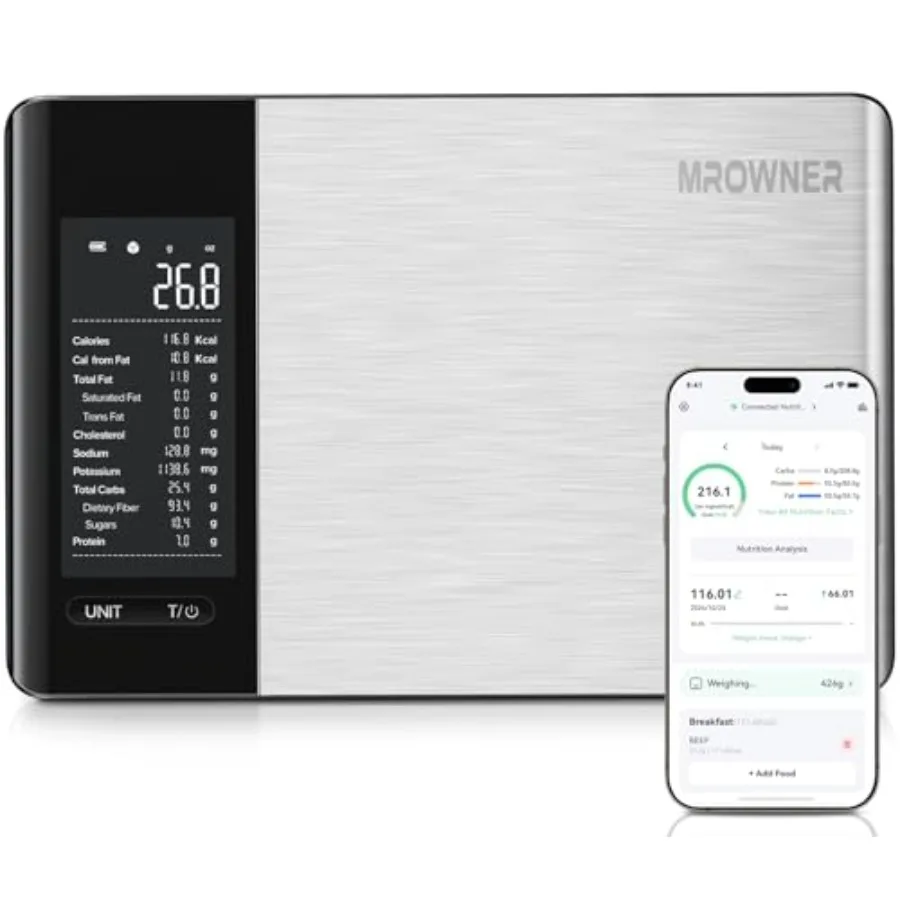 

Smart Food Kitchen Scale with Nutritional Calculator Free App for Weight Loss 19 Nutrients Tracking Calorie and Macro Digital W