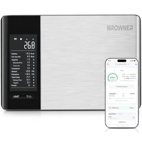 Smart Food Kitchen Scale with Nutritional Calculator Free App for Weight Loss 19 Nutrients Tracking Calorie and Macro Digital W