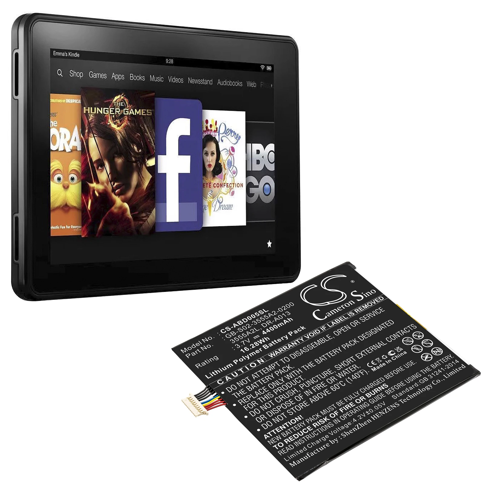

Tablet 4400mAh / 16.28Wh Battery For Amazon：3555A2L DR-A013 E3GU111L2002 GB-S02-3555A2-0200 QP01 kindle Fire D01400