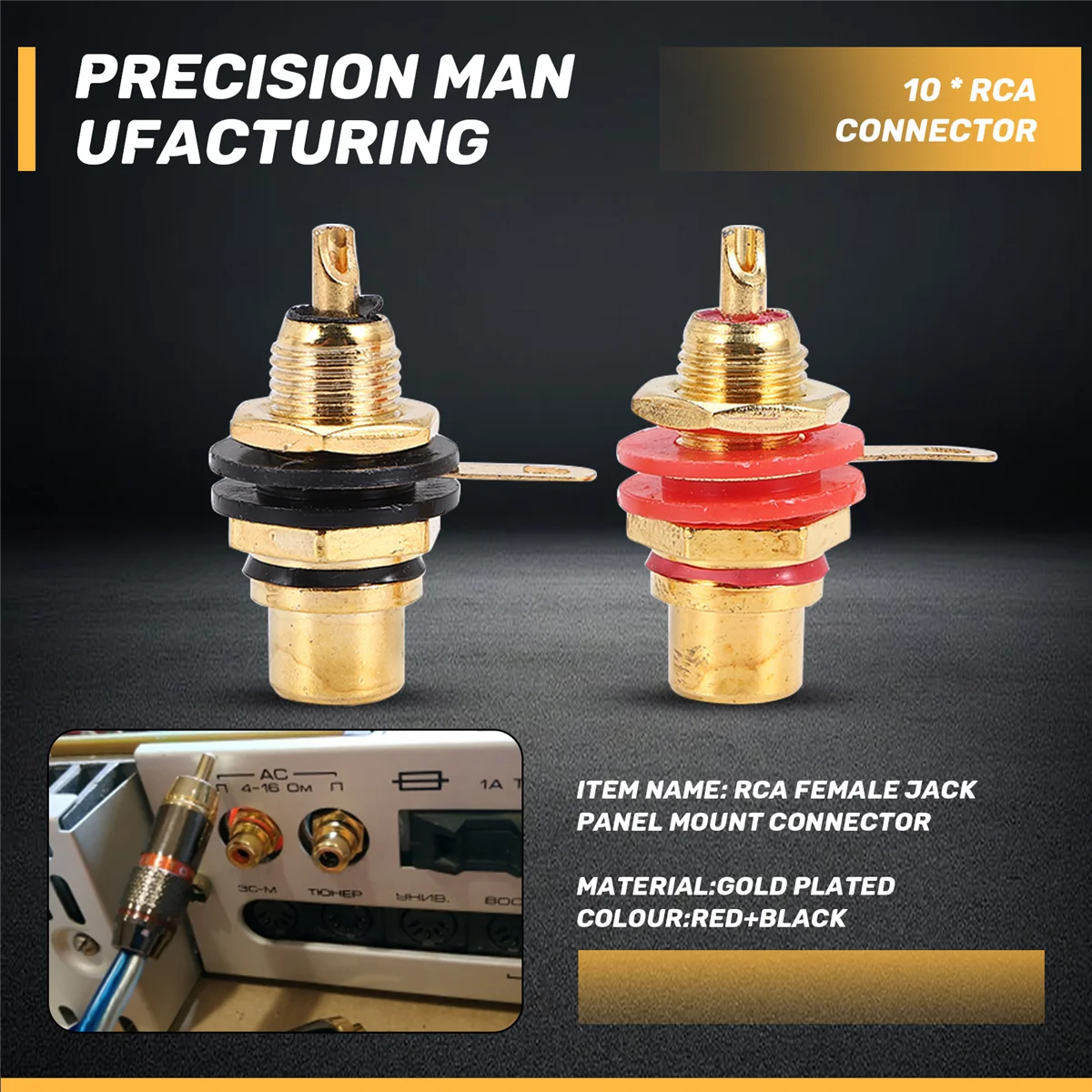 10 ピース/ロット RCA コネクタ金メッキメスジャックソケットはんだワイヤコネクタ RCA パネルマウントシャーシ