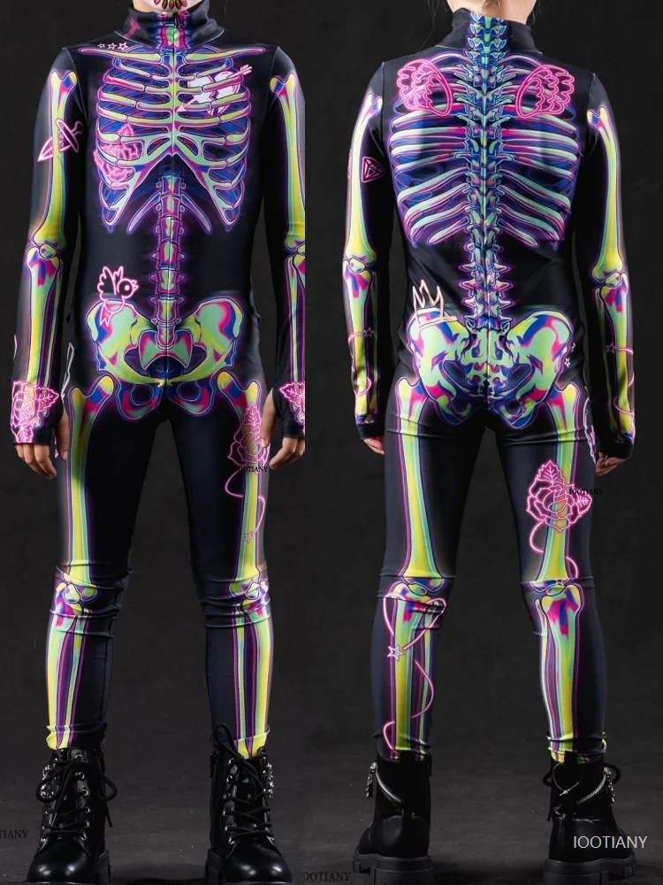 

Children's 3d Printed Colorful Skull Cosplay Bodysuit Cyberpunk Zentai Suit Halloween Carnival Party Aerial Performance Leotard
