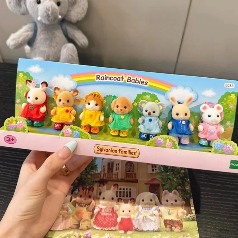 Hot Sale Sylvanian Families Raincoat Babies Set  Anime Models Toys Action Figure Flocking Doll Pvc Room Ornament Festival Gifts