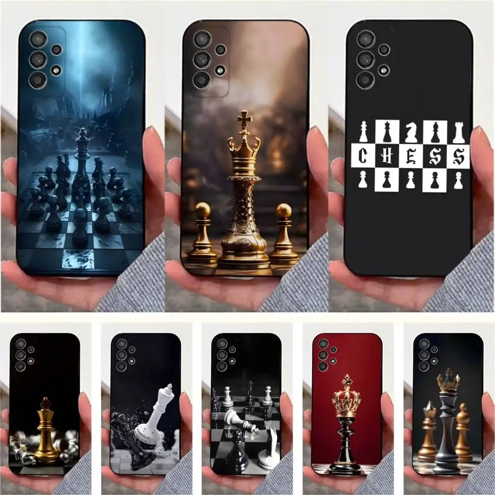 

Board Pieces Chess Case For Samsung S25,S24,S23,S22,S20,S21,S10,Ultra,Plus,Lite,FE,Soft Silicone Black Cover
