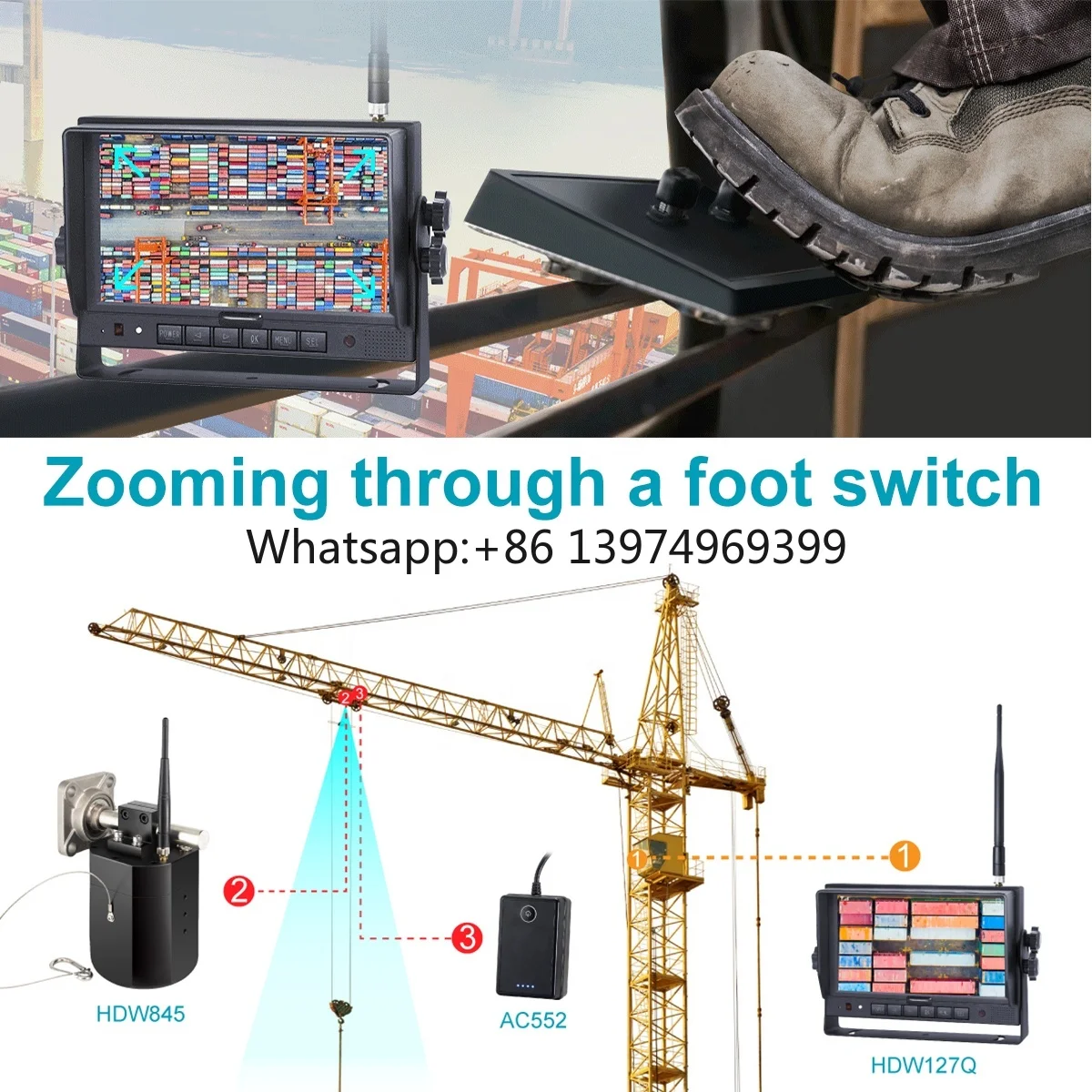 Wireless Tower Crane Camera System With 30x Zoom and IP69K Waterproof Rating
