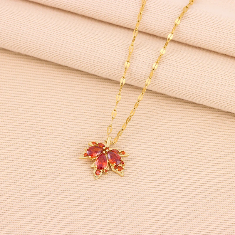 Women's Love Memory Red Maple Leaf Pendant Necklace