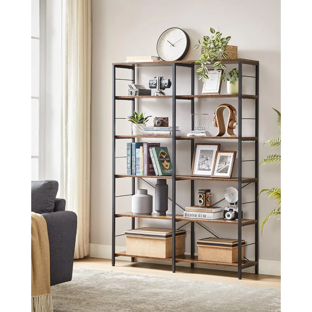 

Six-tier Bookshelf, Large Metal Shelving Unit, 11.8 X 47.2 X 67.9 Inches, Vintage Brown-black Color