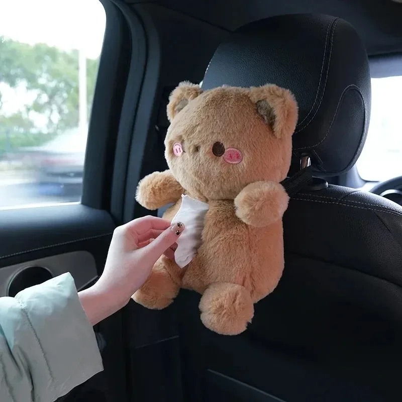 صندوق مناديل السيارة المعلقة المزخرفة للمقعد الخلفي - تصميم أرنب الدب، موزع لطيف لإكسسوارات المركبات #4