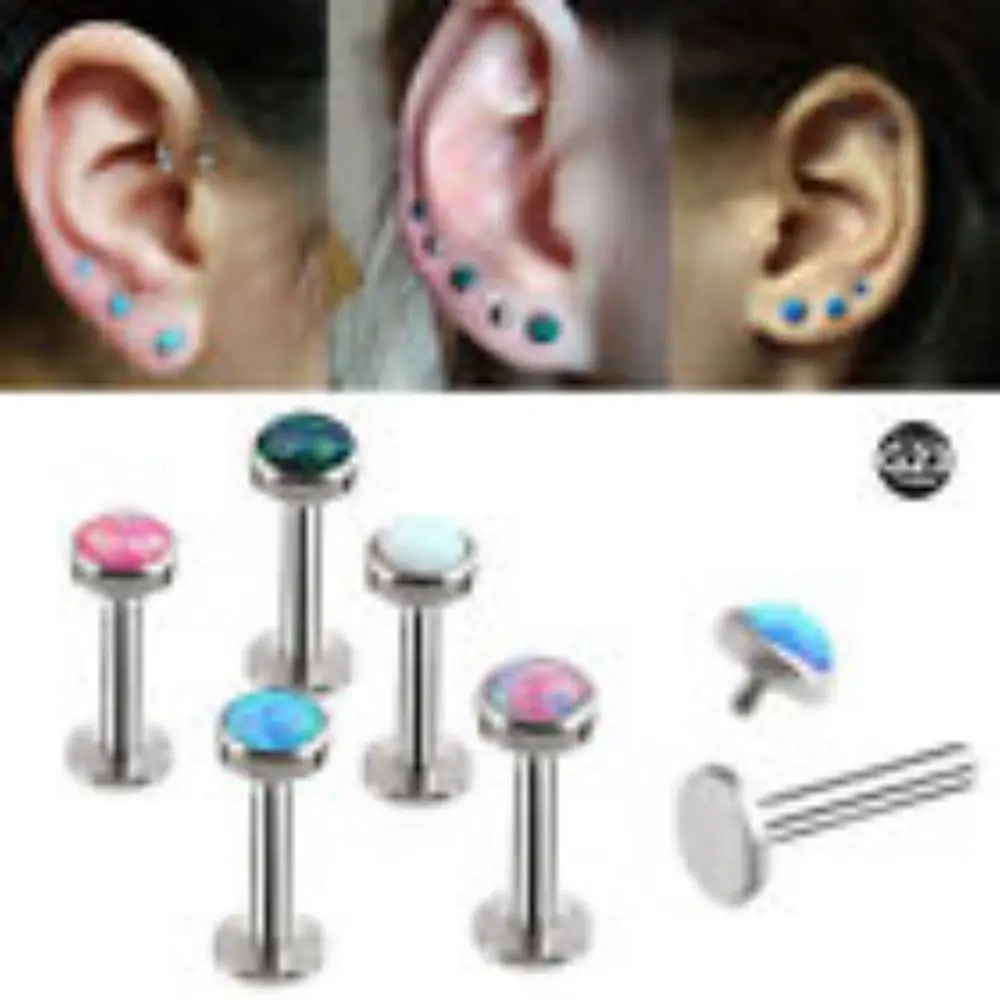 Fashion Opal Ear Cartilage Tragus Piercing 16G G23 Titanium Labret Lip Ring Stud Women Internal Thread Labret Body Jewelry