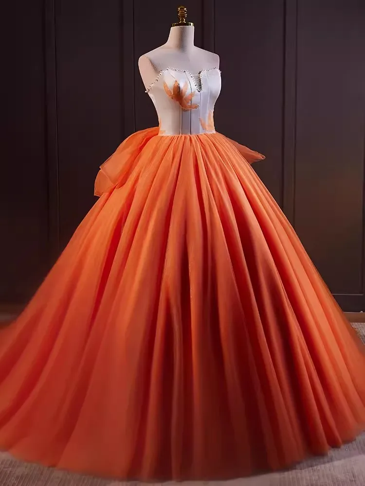 Vestidos De quinceañera para niña De 15 y 16 años, Vestido De baile con lazo, hombros descubiertos, naranja, árabe saudita, fiesta De graduación, ocasión