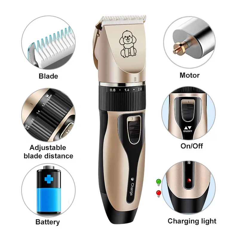 

Dog Professional Hair Clipper Electrical Grooming Trimmer for Pets USB Rechargeable Shaver Low Decibel Animals Haircut Machine