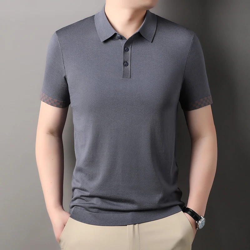 High Quality Classic Solid Lyocell Cotton Knit Polos Summer & Spring Mulberry Silk Knitwear Short Sleeve Thin Knit Tops