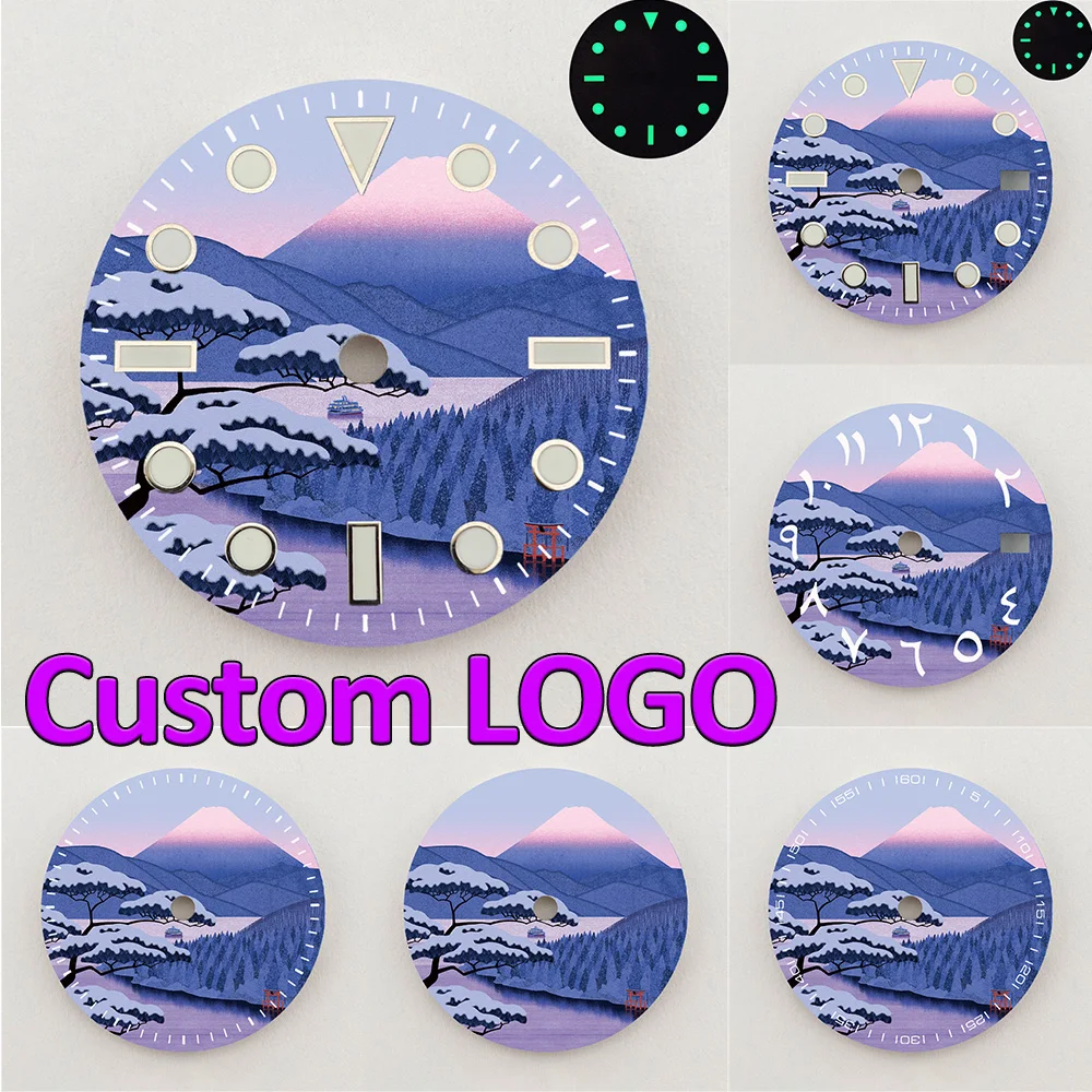 28.5mm NH35 Dial Snowy Mount Fuji Scenery Dial Luminous NH36 Dial Watch Accessories Fits NH35/NH36 Movements Custom LOGO