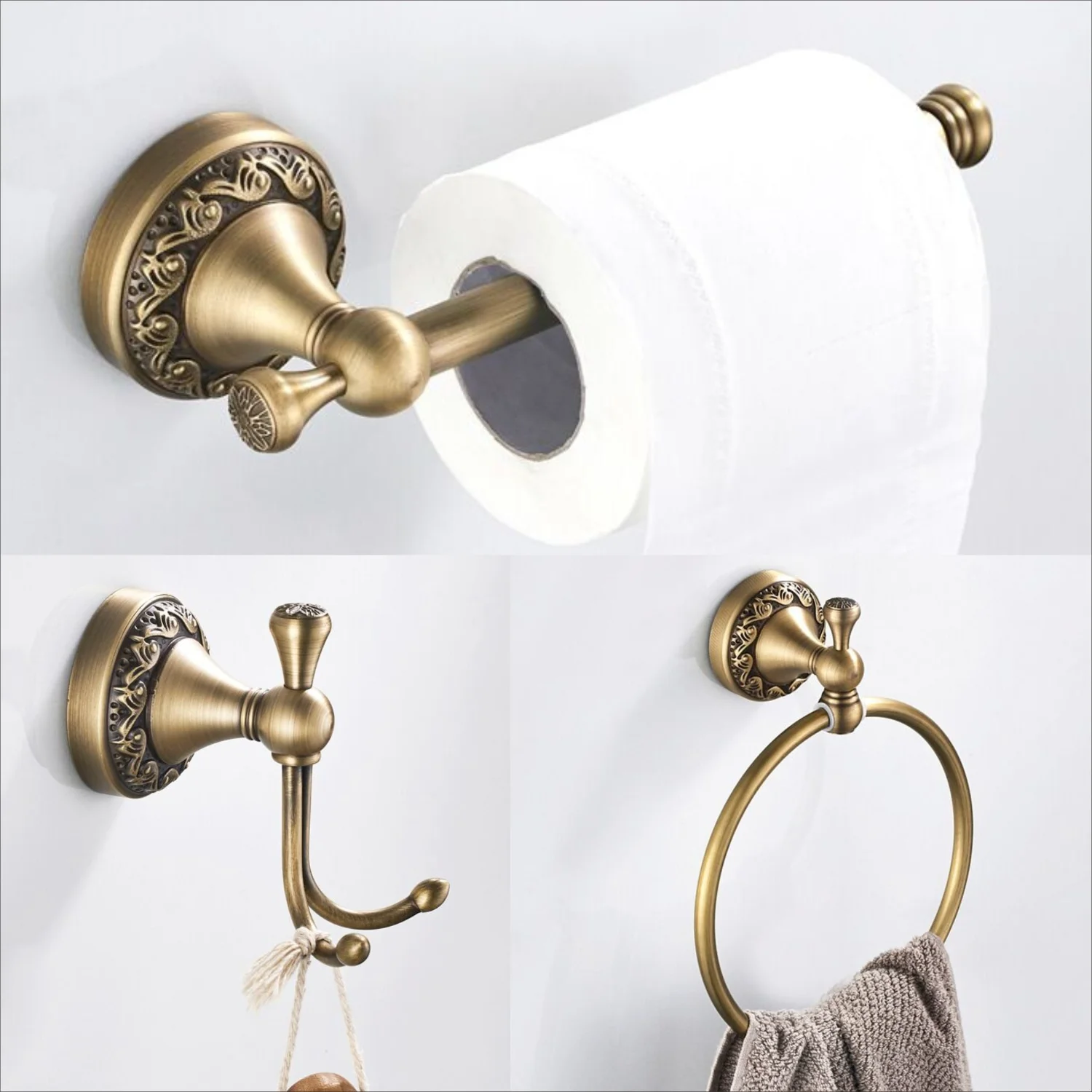 Stylish Retro Round Towel Ring Set with Toilet Roll Holder and Hand Towel Hanger - Bathroom Organizer and Decor - Essential Acce