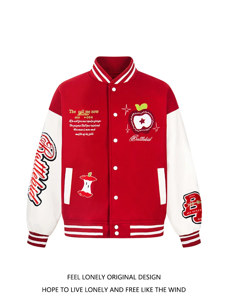 

Feel Lonely Американская бейсбольная куртка с вышивкой в стиле ретро, свободная верхняя одежда для пар из искусственной кожи Sve, повседневная весенняя Au...