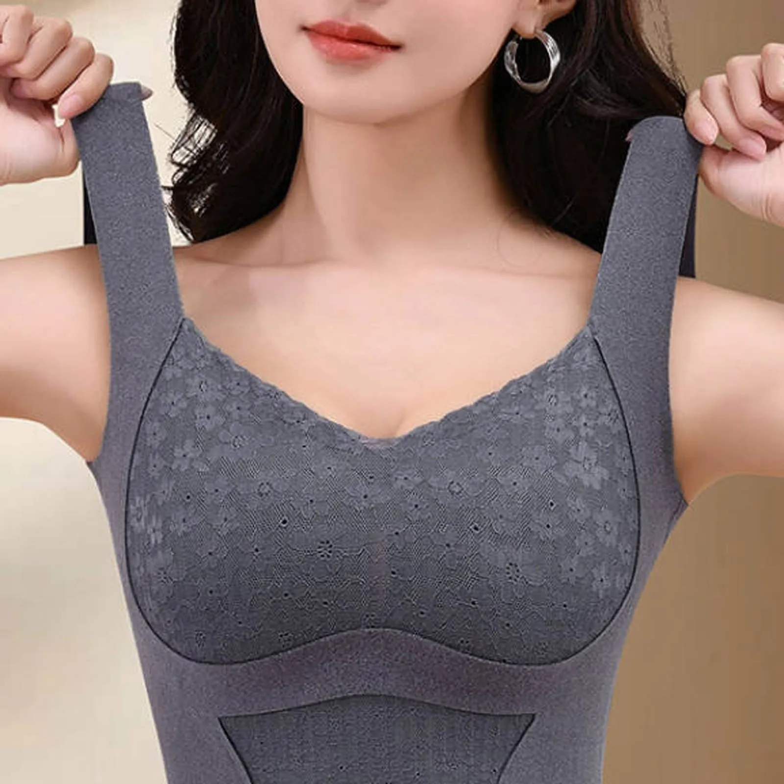 Lingerie Wide Shoulder Straps Body Shaping Built-in Breast Pads Fleece Lined Tops for Women Fleece Lined Thermal Camisole