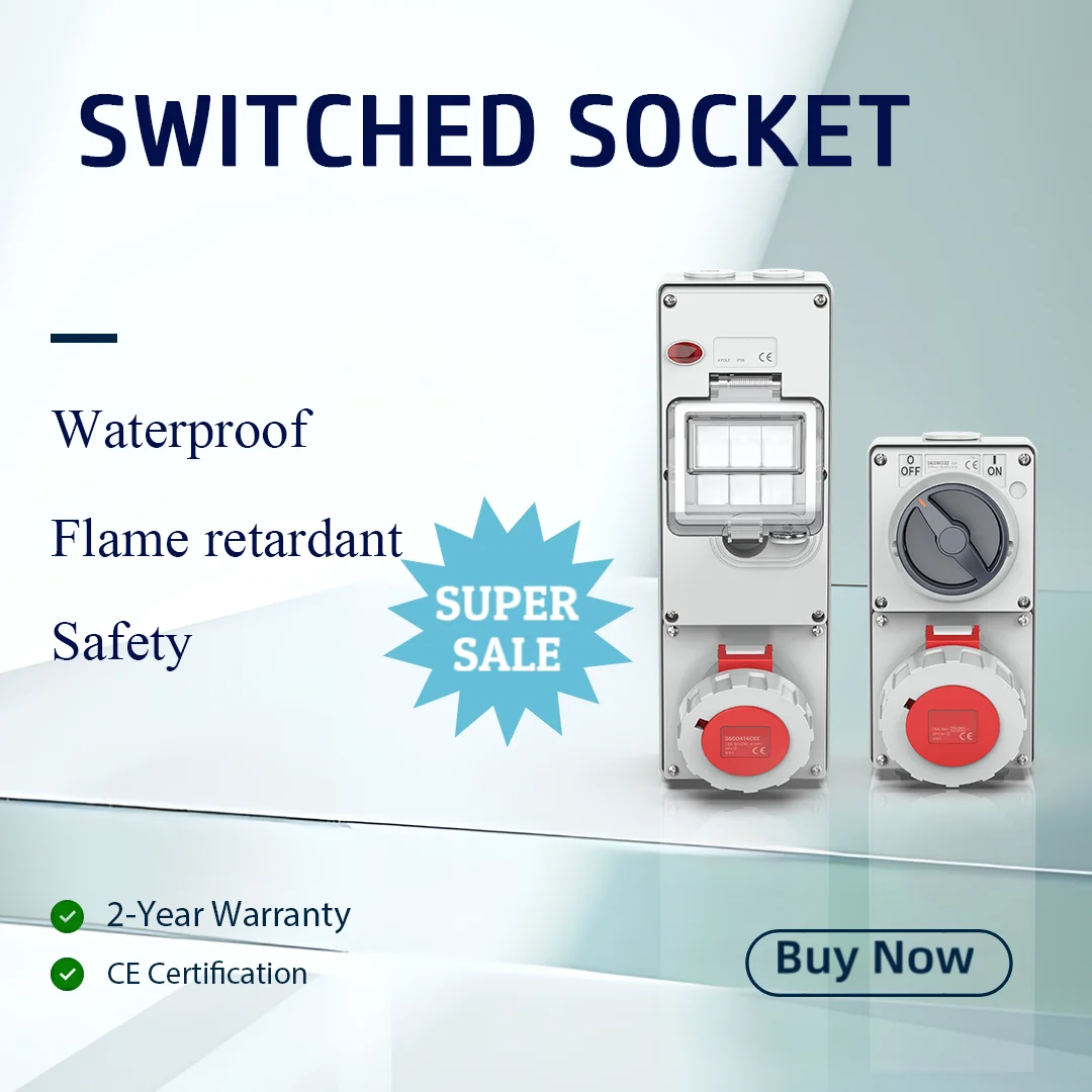 Waterproof CEE Socket 3Pin 32a Outlet Combination Switched Socket With Circuit Protection EV charge socket