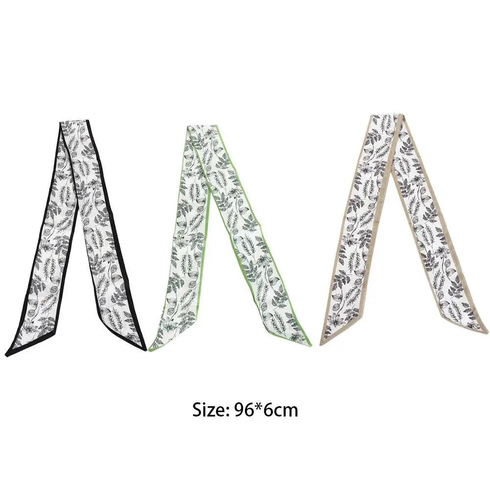 긴 스카프 한국 스타일 스카프 Headscarf 새로운 머리띠 잎 헤어 밴드 여성 헤어 리본 새틴 실크 스카프 꽃 프린트 스카프