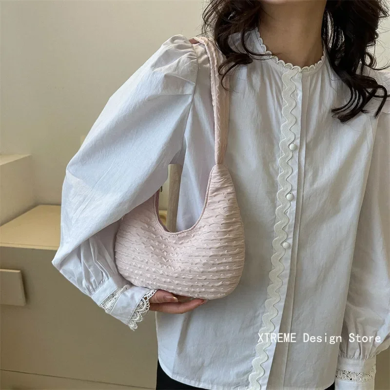 Korean Version Soft Women Shoulder Bag Casual Simple Handbags Designer Artistic Style Underarm Bag Sweet Dumplings Bag