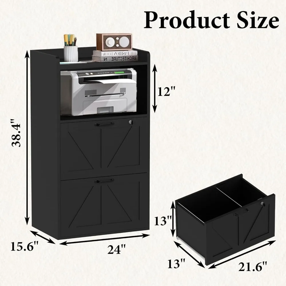 2 Drawer File Cabinet with Lock, Lateral Filing Cabinets with LED Light for Home Office