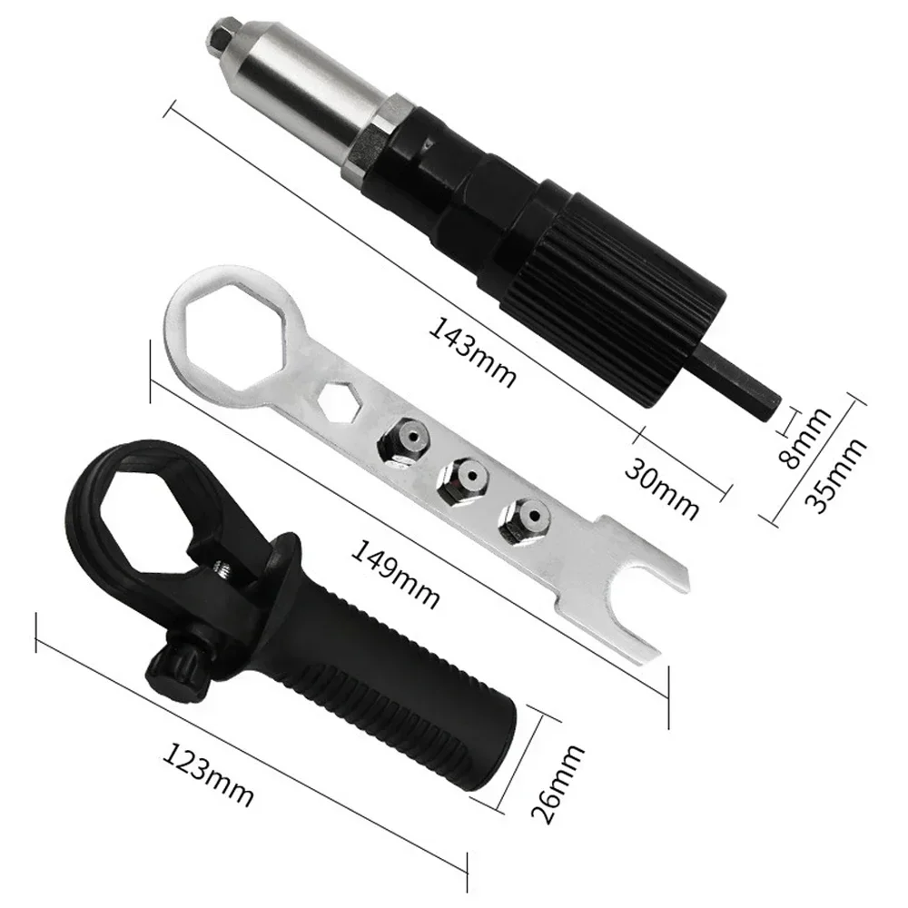 Para 3/32 ''broca 1/8 ''3/16'' arma broca rebitagem rebite inserção 5/32'' rebitador adapper acessório conversor elétrico