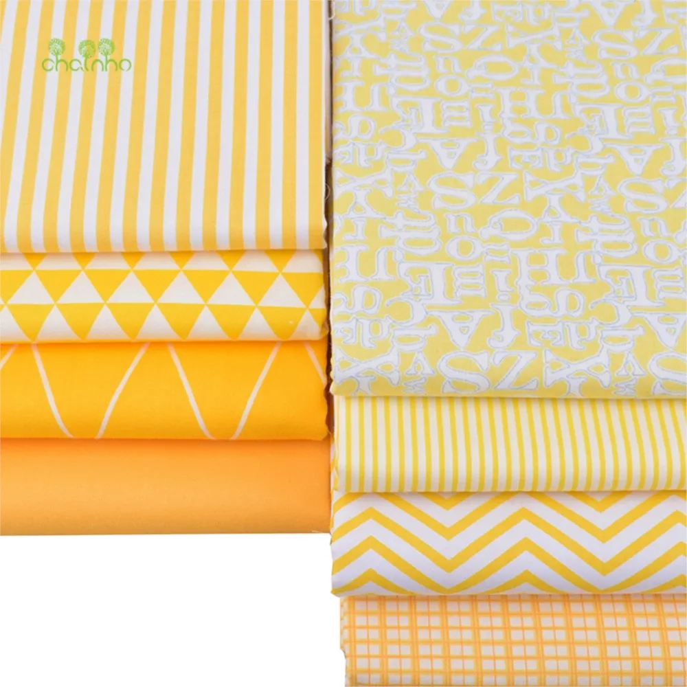 Chainho,Printed Twill Weave Cotton Fabric,Patchwork Cloth,DIY Sewing Quilting Material,Yellow Geometric Patterns,2 Sizes,285-290