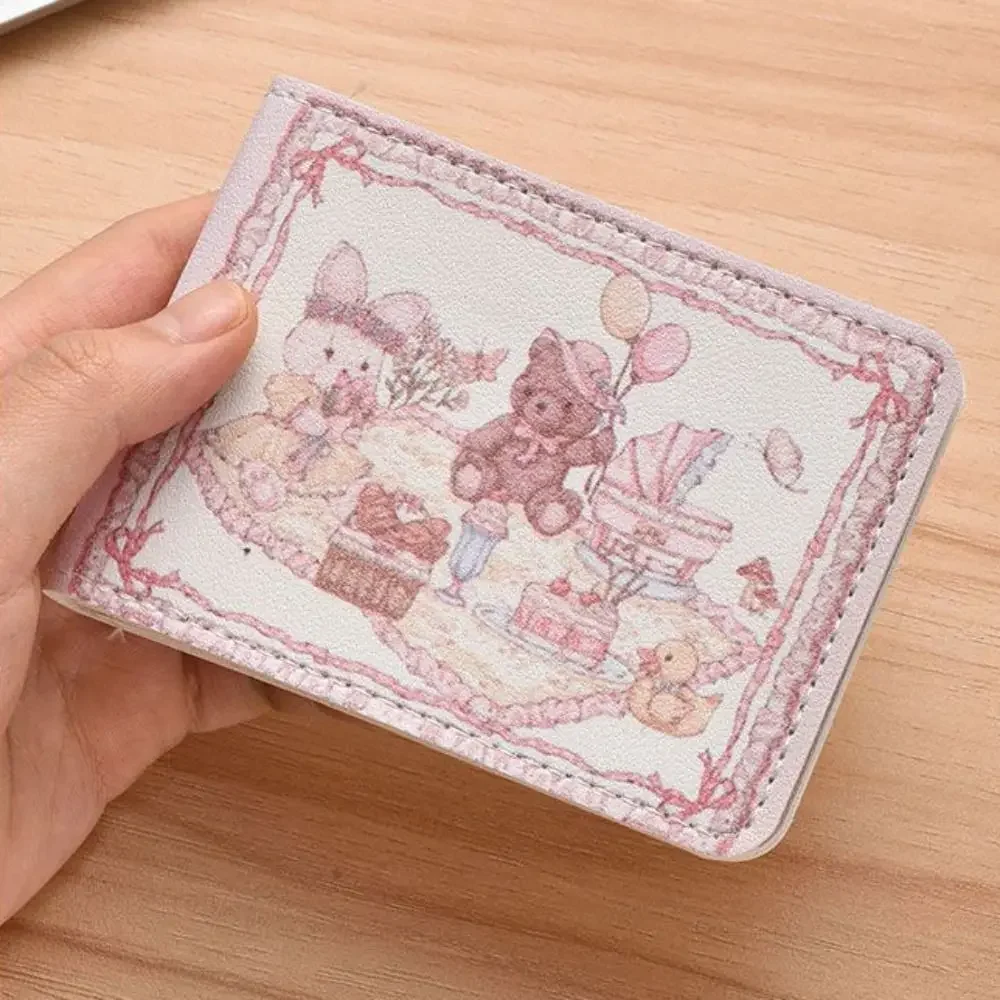 Small Cute Rabbit Bear Print Card Holder Kitten Mini Wallet Multi-Card Holder Card Case Campus Card Work ID Storage Bag